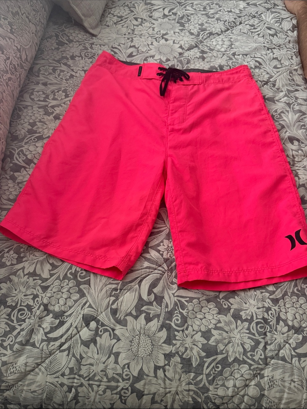 Hurley Men’s Bright Pink Hybrid Swim Shorts with Black Drawstring
